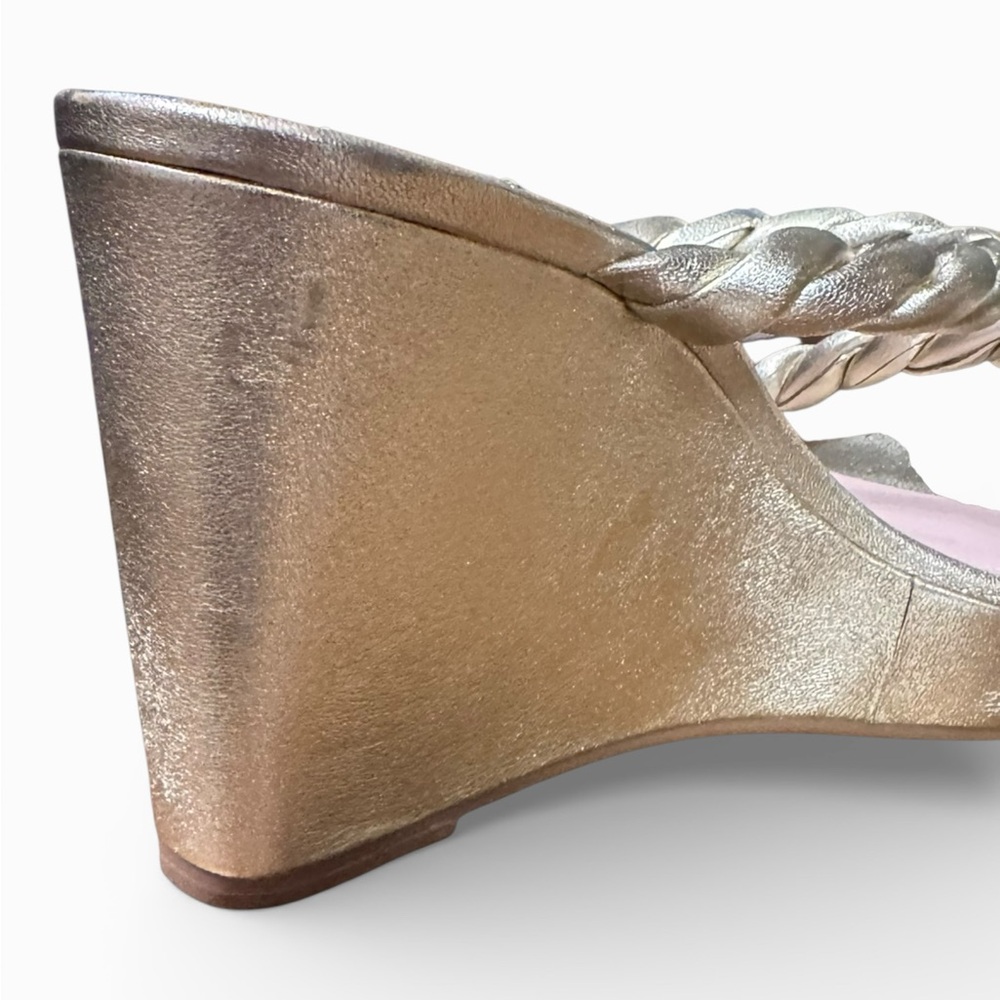 Kate Spade Nina Metallic Leather Slip On Wedge Platform Sandals Gold Size 9 - Picture 7 of 8